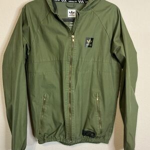Adidas Originals Green Hooded Windbreaker Lightweight Jacket Zip Front